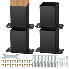 101.6x101.6mm Post Base 4 Pcs, Inner Size 91x91 Post Base Brackets, Heavy Duty Powder-Coated Post Anchor Matte Black Wood Post Brackets for Pavilion Deck Railing Support Deck Base Plate