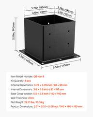 8 Pcs 4x4 Post Base Bracket Wood Fence Post Anchor Inner Size 3.6x3.6 in