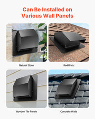 149 mm Hooded Wall Vent Cover SPCC Steel Roof Exhaust 1 Pack Black