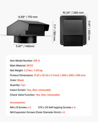 149 mm Hooded Wall Vent Cover SPCC Steel Roof Exhaust 1 Pack Black