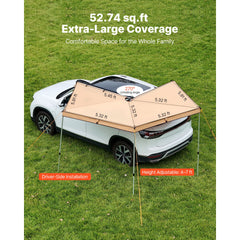 270 Degree Awning, 4.9 ㎡ Driver Side Vehicle Awning, Waterproof UV50+ Car Side Awnings with Carry Bag, All-Weather Free-Standing Overland Awnings Car Shelter for SUV Van Truck Camping