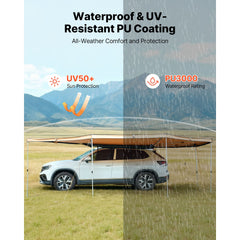 270 Degree Awning with Bulit-in LED Lights, 10.9 ㎡ Driver Side Vehicle Awning, Waterproof UV50+ Car Side Awnings, All-Weather Free-Standing Overland Awnings Car Shelter for SUV Truck Camping
