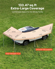 270 Degree Awning, 12.4 ㎡ Driver Side Vehicle Awning, Waterproof UV50+ Car Side Awnings with Carry Bag, All-Weather Free-Standing Overland Awnings Car Shelter for SUV Van Truck Camping
