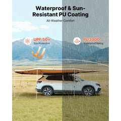 270 Degree Awning, 12.4 ㎡ Driver Side Vehicle Awning, Waterproof UV50+ Car Side Awnings with Carry Bag, All-Weather Free-Standing Overland Awnings Car Shelter for SUV Van Truck Camping
