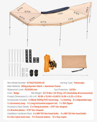 270 Degree Awning, 12.4 ㎡ Driver Side Vehicle Awning, Waterproof UV50+ Car Side Awnings with Carry Bag, All-Weather Free-Standing Overland Awnings Car Shelter for SUV Van Truck Camping