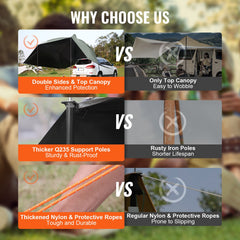 Vehicle Awning, Large 10' x 7' Shade Coverage Car Side Awning, PU2000mm UV50+ Car Awning with Extended Side Canopies and Portable Storage Bag, Suitable for Truck, SUV, Van, Campers