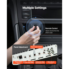 Monoblock Car Amplifier, 1200W RMS MAX, 1/2/4 Ohm Stable, 1-Channel Class D Car Audio Amplifier with Remote Subwoofer Level Control, Low Pass Filter, Bass Boost & Phase Shift, Volume Controller