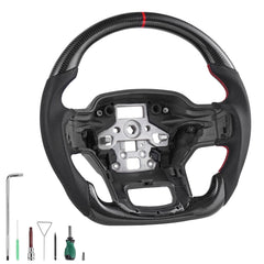Steering Wheel for 2021-2024 Ford F150, Carbon Fiber Steering Wheel D-Shaped Flat-Bottom, Leather Grip with Non-Slip Texture & Precise Stitching, Accessories Replacement for Ford F150, Black