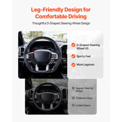 Steering Wheel for 2021-2024 Ford F150, Carbon Fiber Steering Wheel D-Shaped Flat-Bottom, Leather Grip with Non-Slip Texture & Precise Stitching, Accessories Replacement for Ford F150, Black