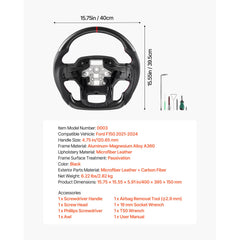 Steering Wheel for 2021-2024 Ford F150, Carbon Fiber Steering Wheel D-Shaped Flat-Bottom, Leather Grip with Non-Slip Texture & Precise Stitching, Accessories Replacement for Ford F150, Black