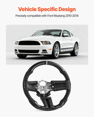 Steering Wheel for 2010-2014 Ford Mustang, Carbon Fiber Steering Wheel D-Shaped Flat-Bottom, Leather Grip with Non-Slip Texture & Precise Stitching, Accessories Replacement for Mustang, Black