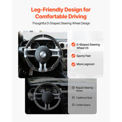 Steering Wheel for 2010-2014 Ford Mustang, Carbon Fiber Steering Wheel D-Shaped Flat-Bottom, Leather Grip with Non-Slip Texture & Precise Stitching, Accessories Replacement for Mustang, Black