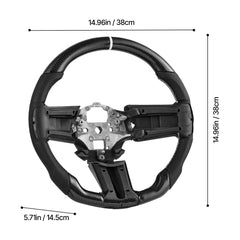 Steering Wheel for 2010-2014 Ford Mustang, Carbon Fiber Steering Wheel D-Shaped Flat-Bottom, Leather Grip with Non-Slip Texture & Precise Stitching, Accessories Replacement for Mustang, Black
