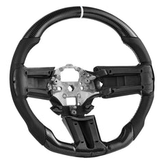 Steering Wheel for 2010-2014 Ford Mustang, Carbon Fiber Steering Wheel D-Shaped Flat-Bottom, Leather Grip with Non-Slip Texture & Precise Stitching, Accessories Replacement for Mustang, Black
