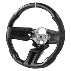 Steering Wheel for 2010-2014 Ford Mustang, Carbon Fiber Steering Wheel D-Shaped Flat-Bottom, Leather Grip with Non-Slip Texture & Precise Stitching, Accessories Replacement for Mustang, Black