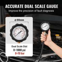 Diesel Engine Compression Tester, 18 pcs Cylinder Pressure Test Tool Kit, with 0-1000 psi Gauge and Adapters, Diesel Injector Tester Check Cylinders in Diesel Trucks, Tractors, Equipment