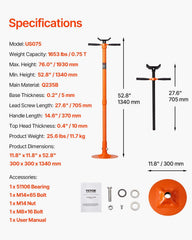 Underhoist Support Stand, 3/4 Ton Capacity Under Hoist Jack Stand, Lifting from 52.8 to 76 in, Self-Locking Threaded Screw, Bearing Mounted Spin Handle Pole Jack, Support Vehicle Components