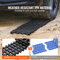 7 TON Traction Boards with TPR Material, Recovery Boards for Off-road Vehicles/Cars/Pickups/SUVs/RVs, Pair Tire Traction Mats on Snow, Sand, Mud and Loose Terrain, Storage Bags, Short, Black