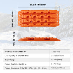 2PCS Traction Boards with PP for Mud Snow Sand Storage Bag Short Orange
