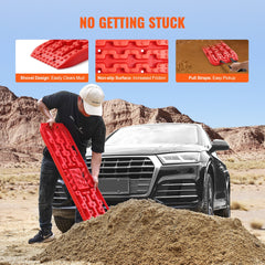 2PCS Traction Boards with PP for Mud Snow Sand Storage Bag Long Red