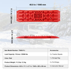 2PCS Traction Boards with PP for Mud Snow Sand Storage Bag Long Red