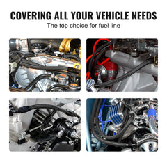 6AN Fuel Line Kit, 7.62 m Fuel Hose Kit, Nylon Stainless Steel Braided PTFE Fuel Line Kit, E85/Oil/Gas/Diesel Hose End Fitting Kit, with 15 PCS Swivel Fitting Adapter Kit, Black