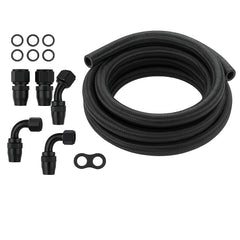 10AN Fuel Line Kit, 3.05 m Fuel Hose Kit, 1.4 cm Nylon Stainless Steel Braided Fuel Line Oil/Gas/Diesel Hose End Fitting Kit, with 7 PCS Swivel Fitting Adapter Kit, Black
