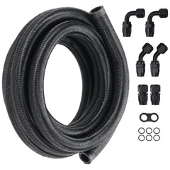 10AN Fuel Line Kit, 3.05 m Fuel Hose Kit, 1.4 cm Nylon Stainless Steel Braided Fuel Line Oil/Gas/Diesel Hose End Fitting Kit, with 7 PCS Swivel Fitting Adapter Kit, Black