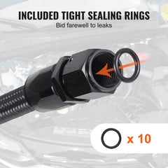 6AN Fuel Line Kit, 6.1 m Fuel Hose Kit, 0.86 cm Nylon Stainless Steel Braided Fuel Line Oil/Gas/Diesel Hose End Fitting Kit, with 12 PCS Swivel Fitting Adapter Kit, Black