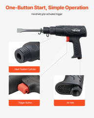 Air Hammer, 2500-2700BPM Pneumatic Hammer with 70mm Stroke & 4PCS 170mm Long Barrel Chisels, Pistol-Grip Compact Air Chisel Pneumatic Shovel Tool for Cutting Scraping Demolishing