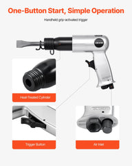 Air Hammer, 3500BPM Pneumatic Hammer with 70mm Stroke & 4PCS Chisels Round Shank, Pistol-Grip Compact Air Chisel Pneumatic Shovel Tool for Cutting Punching Scraping
