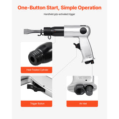 Air Hammer, 3500BPM Pneumatic Hammer with 70mm Stroke & 4PCS Chisels Round Shank, Pistol-Grip Compact Air Chisel Pneumatic Shovel Tool for Cutting Punching Scraping