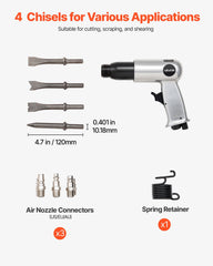 Air Hammer, 3500BPM Pneumatic Hammer with 70mm Stroke & 4PCS Chisels Round Shank, Pistol-Grip Compact Air Chisel Pneumatic Shovel Tool for Cutting Punching Scraping