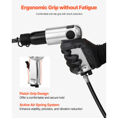 Air Hammer, 3500BPM Pneumatic Hammer with 70mm Stroke & 4PCS Chisels Round Shank, Pistol-Grip Compact Air Chisel Pneumatic Shovel Tool for Cutting Punching Scraping