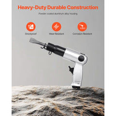 Air Hammer, 3500BPM Pneumatic Hammer with 70mm Stroke & 4PCS Chisels Round Shank, Pistol-Grip Compact Air Chisel Pneumatic Shovel Tool for Cutting Punching Scraping