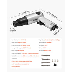 Air Hammer, 3500BPM Pneumatic Hammer with 70mm Stroke & 4PCS Chisels Round Shank, Pistol-Grip Compact Air Chisel Pneumatic Shovel Tool for Cutting Punching Scraping