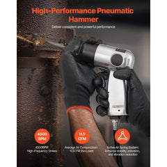 Air Hammer, 4500BPM Pneumatic Hammer with Rust Removal Air Needle Scaler & 4PCS Chisels Round Shank, Lightweight & Compact Air Chisel Pneumatic Shovel Tool for Cutting Scraping Demolishing