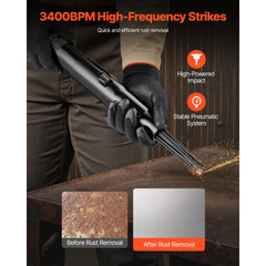 Air Needle Scaler, 3400BPM Pneumatic Scaler for Rust Paint Removal - with 3-Speed Adjustment, 19 Hardened Needles & 3 Air Nozzle Connectors - Lightweight, Compact & Ergonomic Grip