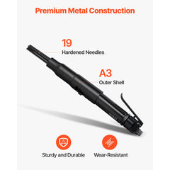Air Needle Scaler, 3400BPM Pneumatic Scaler for Rust Paint Removal - with 3-Speed Adjustment, 19 Hardened Needles & 3 Air Nozzle Connectors - Lightweight, Compact & Ergonomic Grip