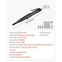 Air Needle Scaler, 3400BPM Pneumatic Scaler for Rust Paint Removal - with 3-Speed Adjustment, 19 Hardened Needles & 3 Air Nozzle Connectors - Lightweight, Compact & Ergonomic Grip