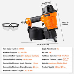 MCN55 Coil Siding Nailer 27mm to 57mm 15 Degree Pneumatic Nail Gun