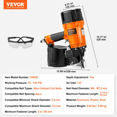 CN83N Coil Siding Nailer 50mm to 83mm 15 Degree Pneumatic Nail Gun