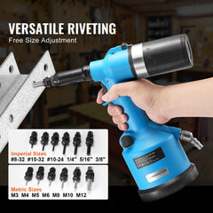 Pneumatic Air Riveter Heavy Duty Rivet Gun Tool Kit 13 Size Nose Pieces