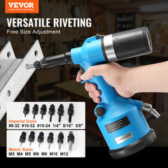 Pneumatic Air Riveter Heavy Duty Rivet Gun Tool Kit 13 Size Nose Pieces
