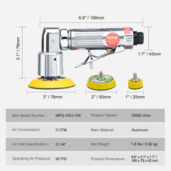 58PCS Air Sander Kit 1/2/3in Random Orbital Air Sander Polisher 15000r/min