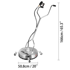 Surface Cleaner 20 inch Flat Surface Cleaner for Pressure Washer 4000psi Pressure with 3/8 Quick Connector Surface Cleaner W/ Casters 10.5GPM Stainless Steel Rotating Rod & 3 Nozzle for Patio