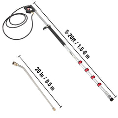 Telescoping Pressure Washer Wand, 20 ft 5-Section Length Adjustable, Max. 4000 PSI Fit for 3/8'' Quick Connection, 5 Spray Nozzles, Belt, for Roof, Fence, Gutter, Silver