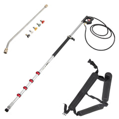 Telescoping Pressure Washer Wand, 20 ft 5-Section Length Adjustable, Max. 4000 PSI Fit for 3/8'' Quick Connection, 5 Spray Nozzles, Belt, for Roof, Fence, Gutter, Silver