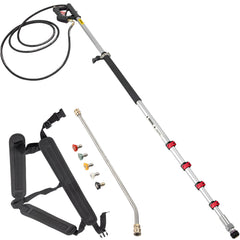 Telescoping Pressure Washer Wand, 20 ft 5-Section Length Adjustable, Max. 4000 PSI Fit for 3/8'' Quick Connection, 5 Spray Nozzles, Belt, for Roof, Fence, Gutter, Silver