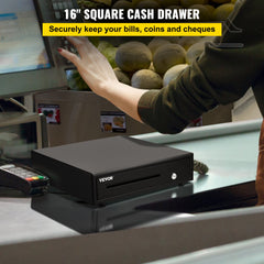 Cash Register Drawer, 16" 12 V, for POS System with 5 Bill 6 Coin Cash Tray, Removable Coin Compartment & 2 Keys Included, RJ11/RJ12 Cable for Supermarket, Bar, Coffee Shop, Restaurant